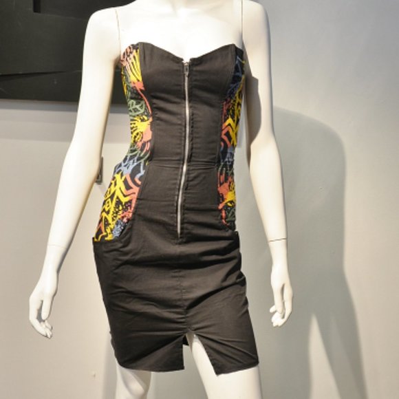 Made in France BLACK w BATIK SIDE PANELS Skimmer - Picture 1 of 6